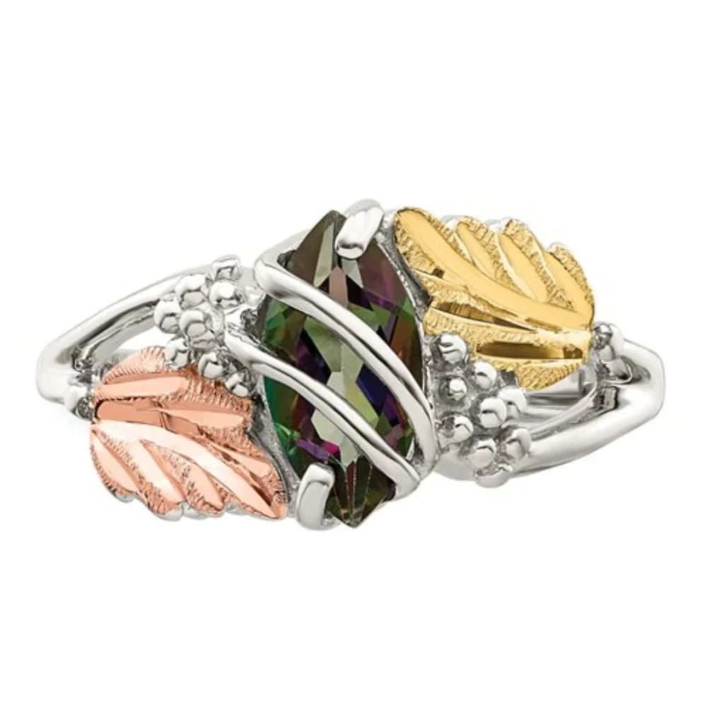 Black Hills Sterling Silver 12K Gold Accents Mystic Fire Topaz Ring - Picture 2 of 6